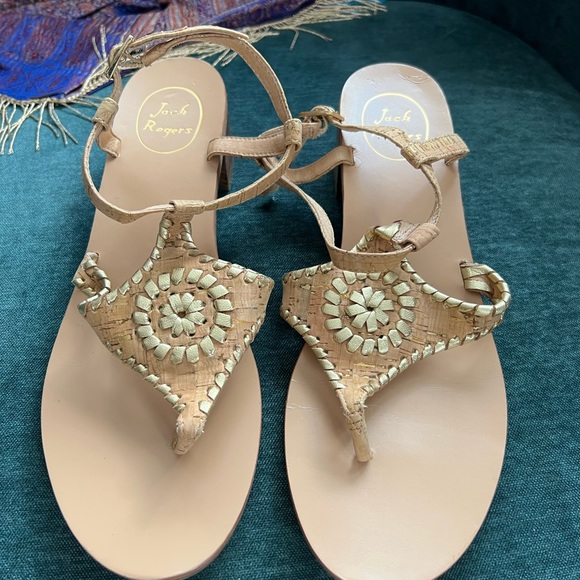 Jack Rogers 9.5 Heels Shoes Tan Gold Leather - Picture 9 of 9